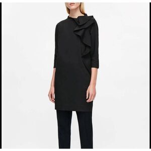 COS Black Ruffle Tunic Dress Sz 34‎ XS Artsy Lagenlook Minimalist Capsule
